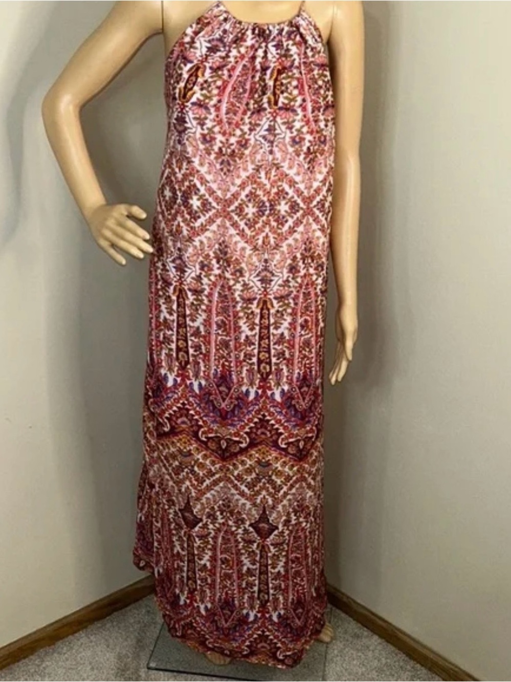 Banana Republic Pink and Rust Halter-Style Printed Maxi Dress
